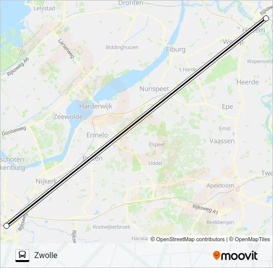 Bus SNELBUS IPV TREIN lijnkaart