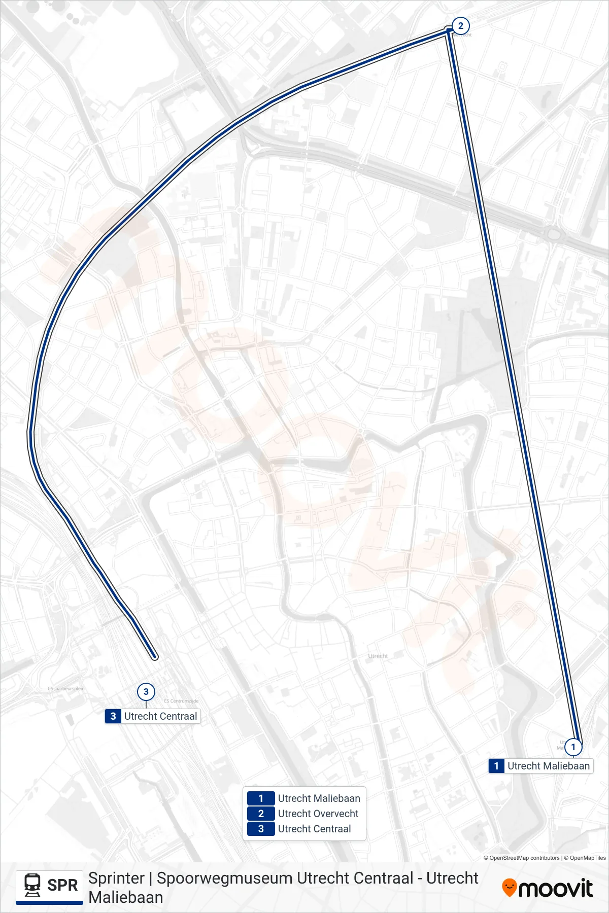 Lijn SPR (trein, Utrecht Centraal): route en haltes op de kaart