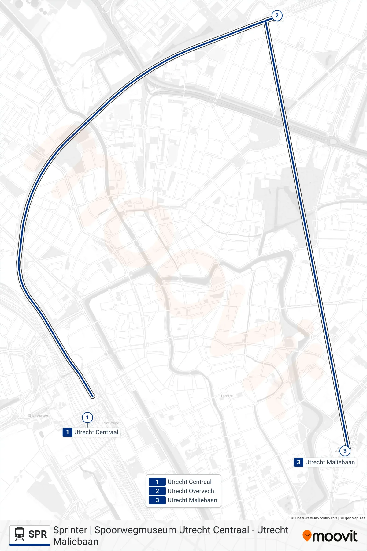 Lijn SPR (trein, Utrecht Maliebaan): route en haltes op de kaart