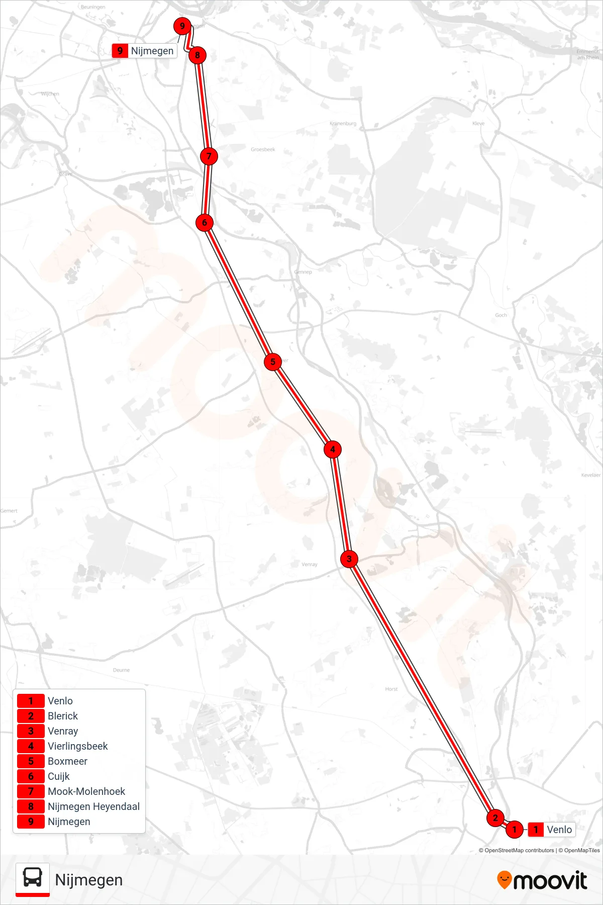 Lijn STOPBUS IPV TREIN (tram, Nijmegen): route en haltes op de kaart