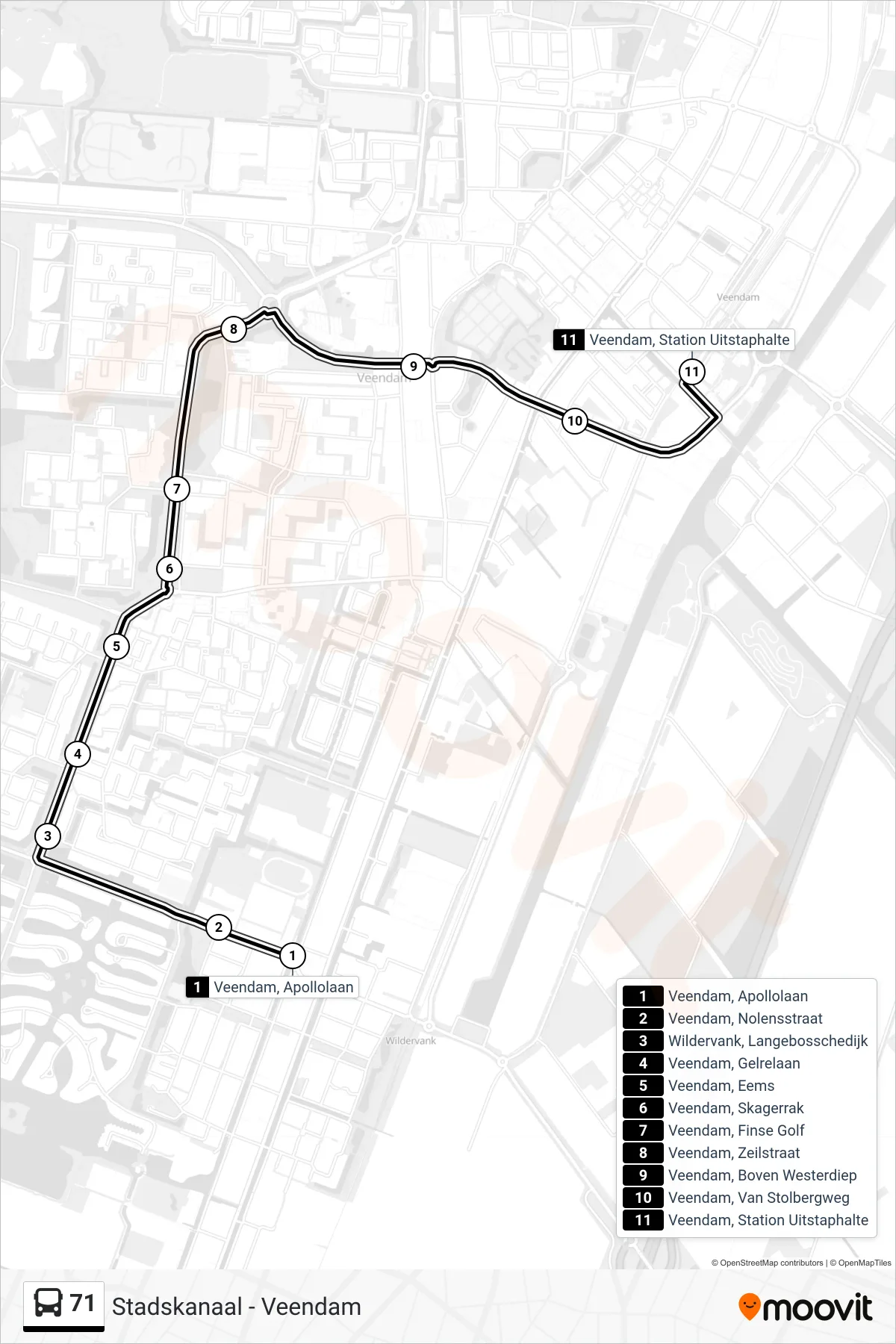 Lijn 71 (bus, Station): route en haltes op de kaart