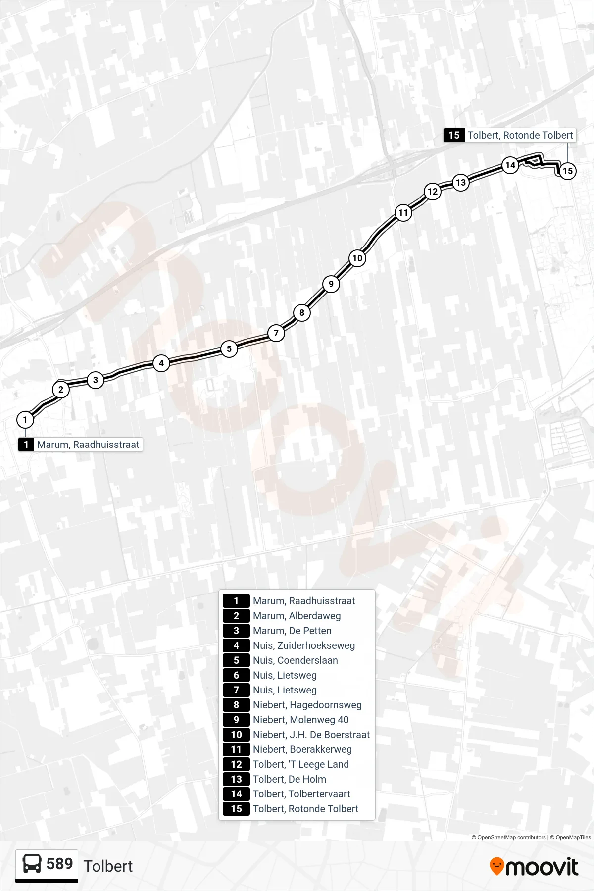 Lijn 589 (bus, Tolbert): route en haltes op de kaart