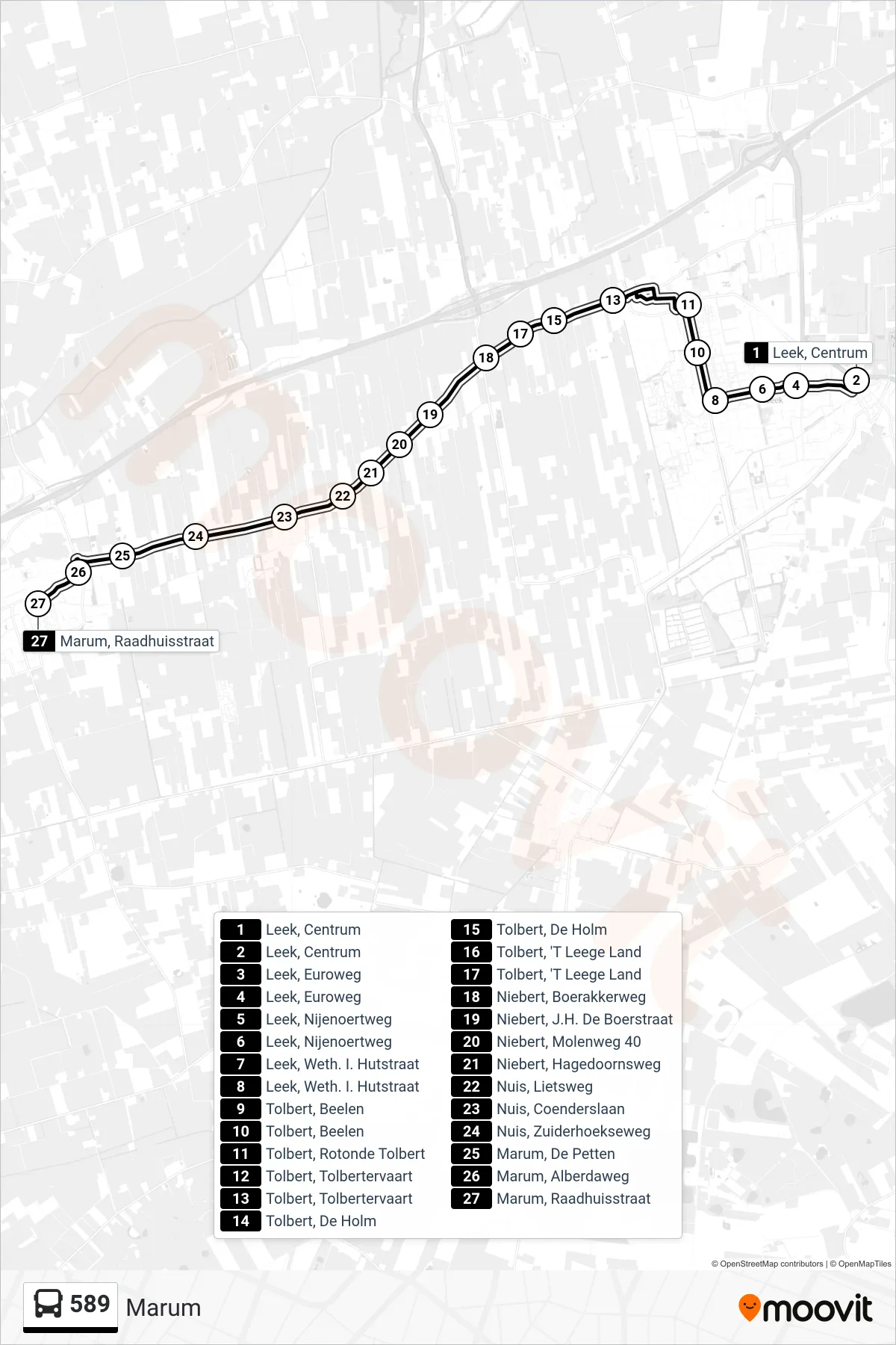 589 bus Line (Marum) route and stops on a map