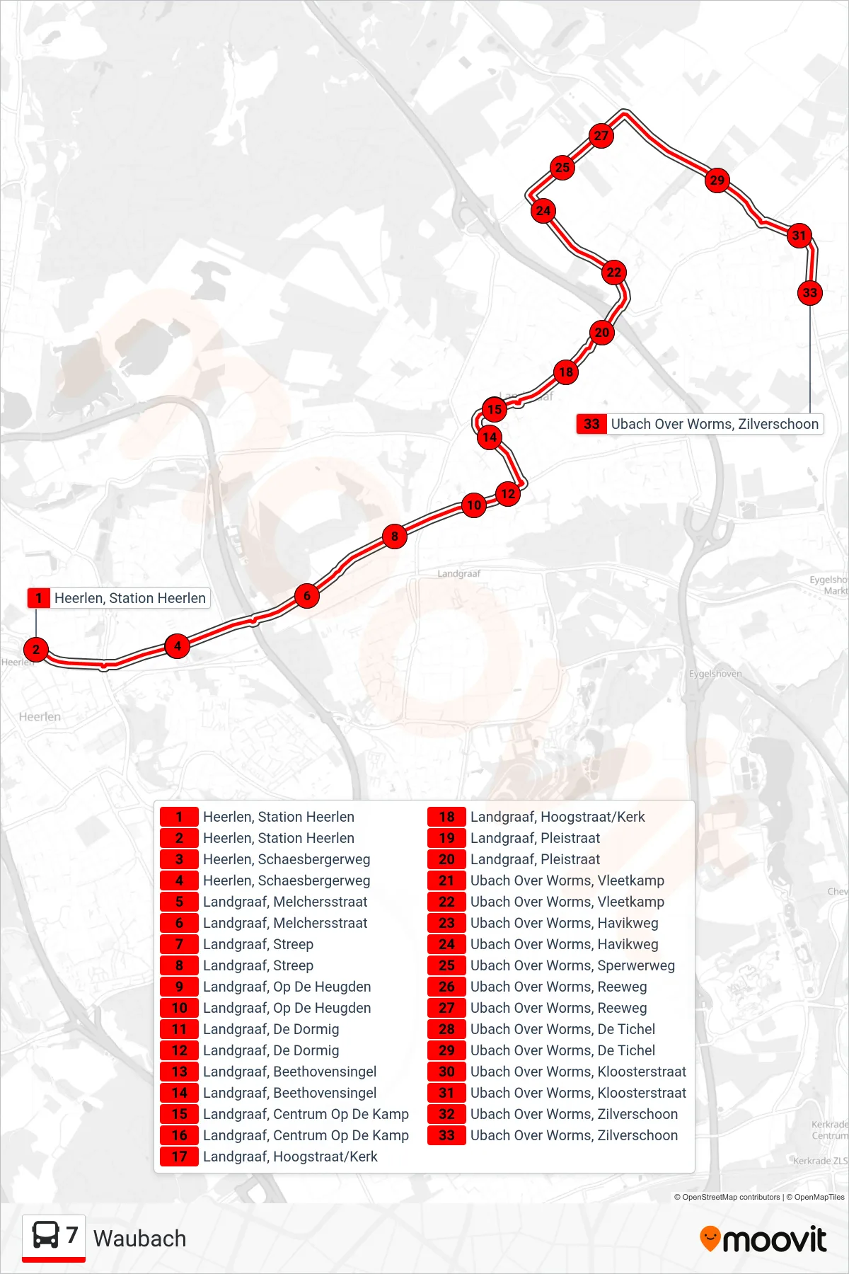 Lijn 7 (bus, Waubach): route en haltes op de kaart