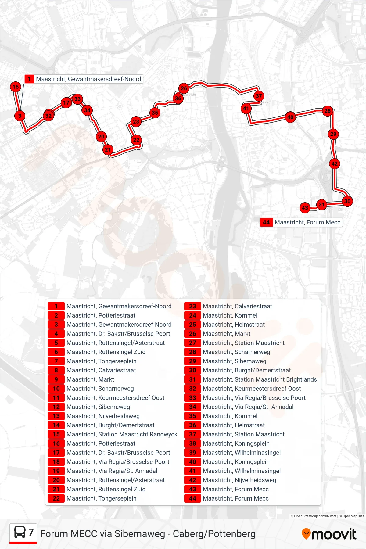 Lijn 7 (bus, Randwyck): route en haltes op de kaart