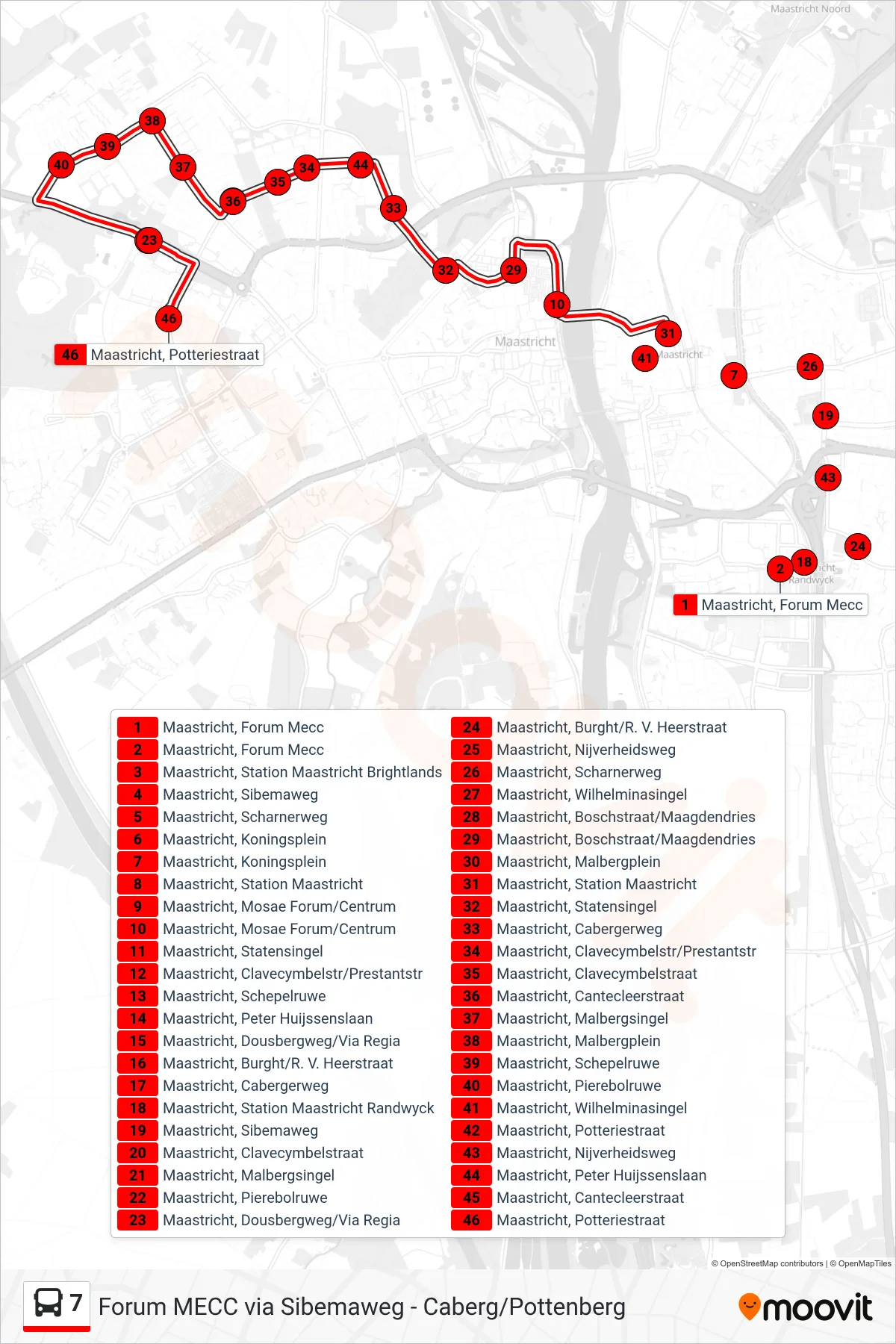Linie 7 (Bus) Richtung Caberg - Pottenberg: Route und Haltestellen auf der Karte