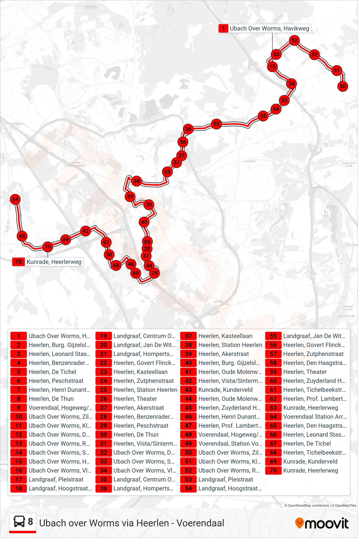 Lijn 8 (bus, Voerendaal): route en haltes op de kaart