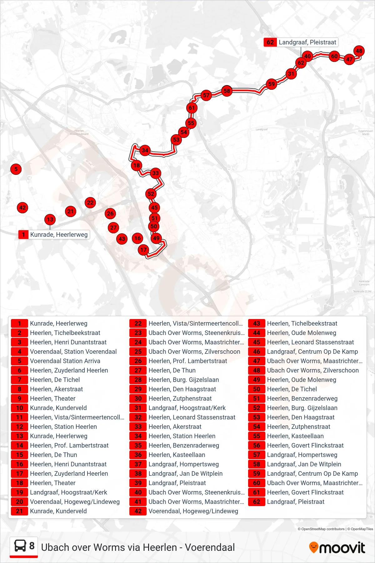Lijn 8 (bus, Waubach): route en haltes op de kaart