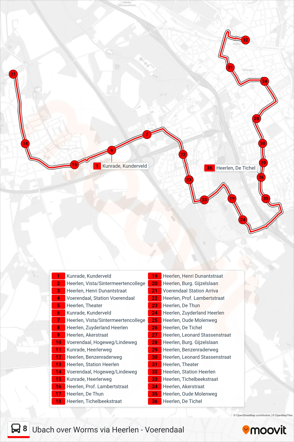 Lijn 8 (bus, Heerlen Station): route en haltes op de kaart