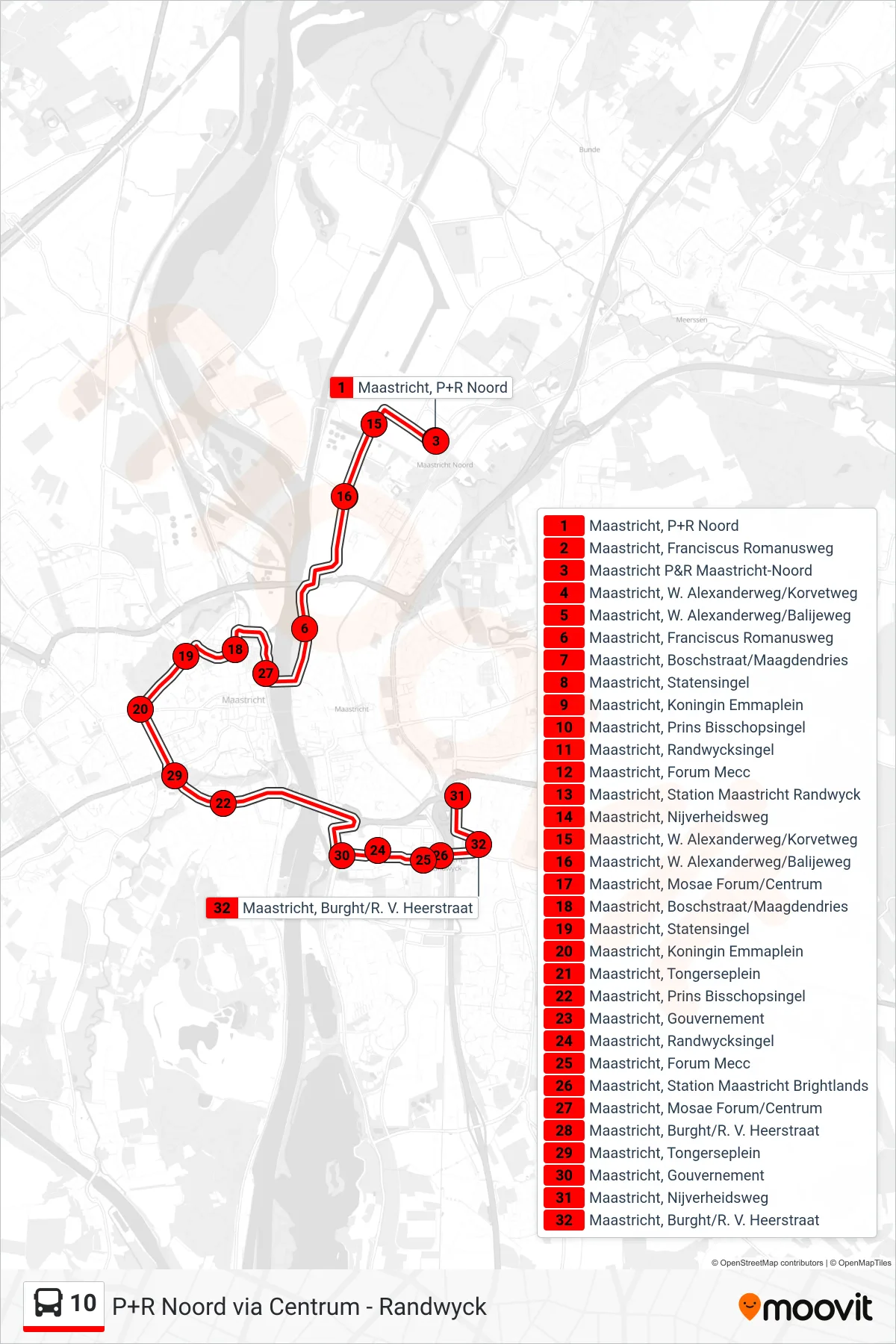 Lijn 10 (bus, Randwyck): route en haltes op de kaart