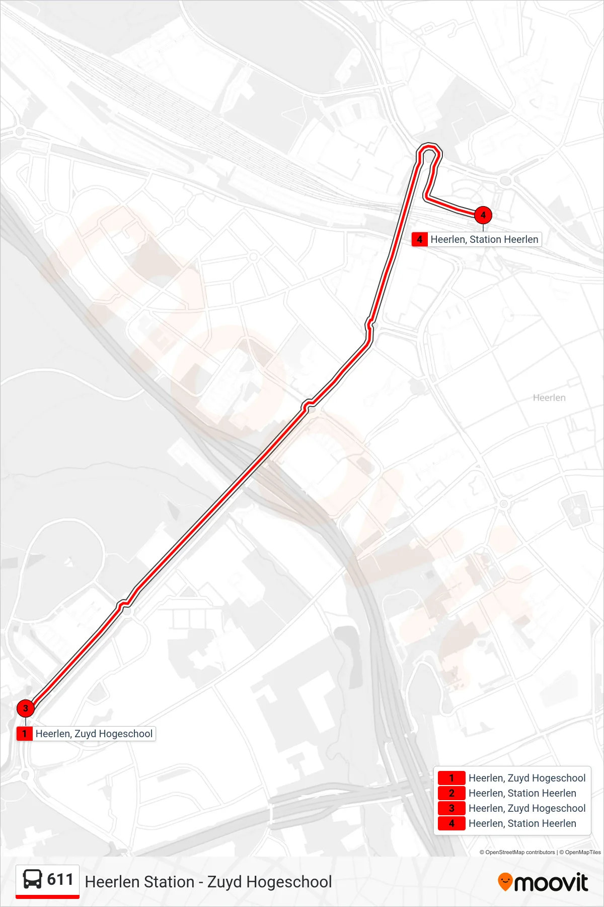 Lijn 611 (bus, Zuyd Hogeschool): route en haltes op de kaart