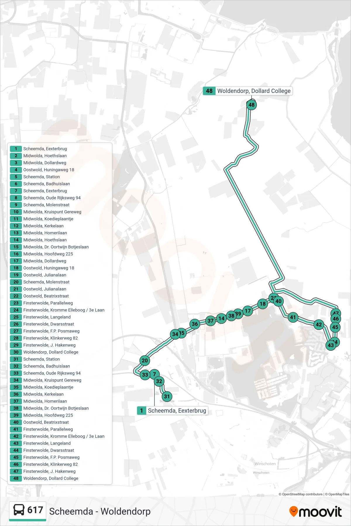 Lijn 617 (bus, Woldendorp): route en haltes op de kaart