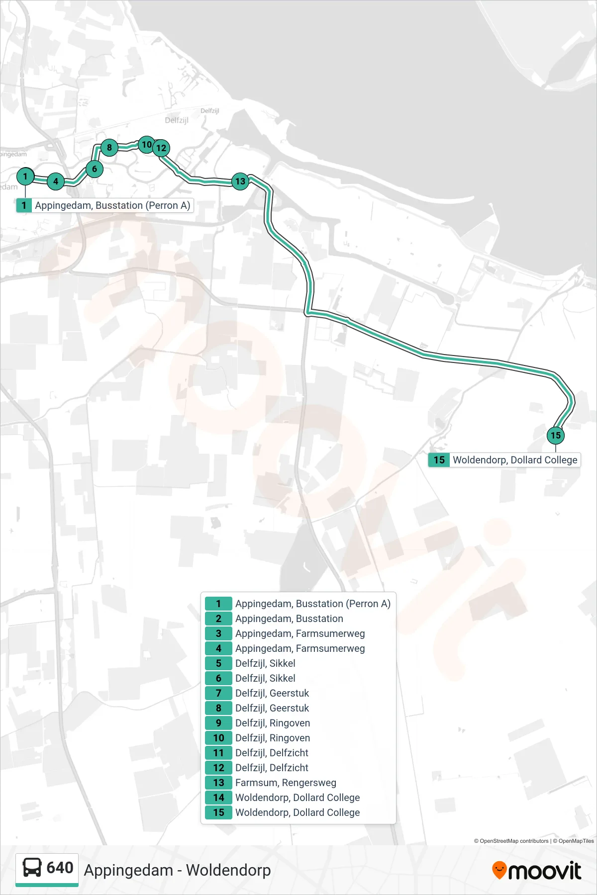 Lijn 640 (bus, Woldendorp): route en haltes op de kaart