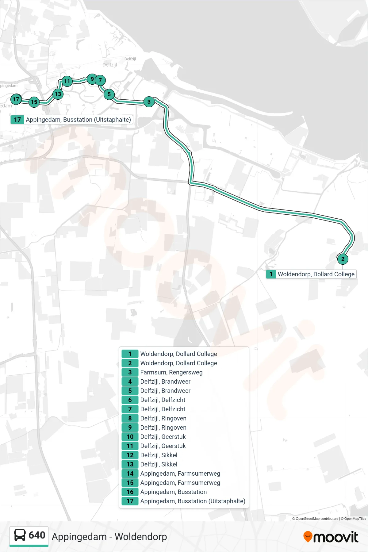 Lijn 640 (bus, Appingedam): route en haltes op de kaart