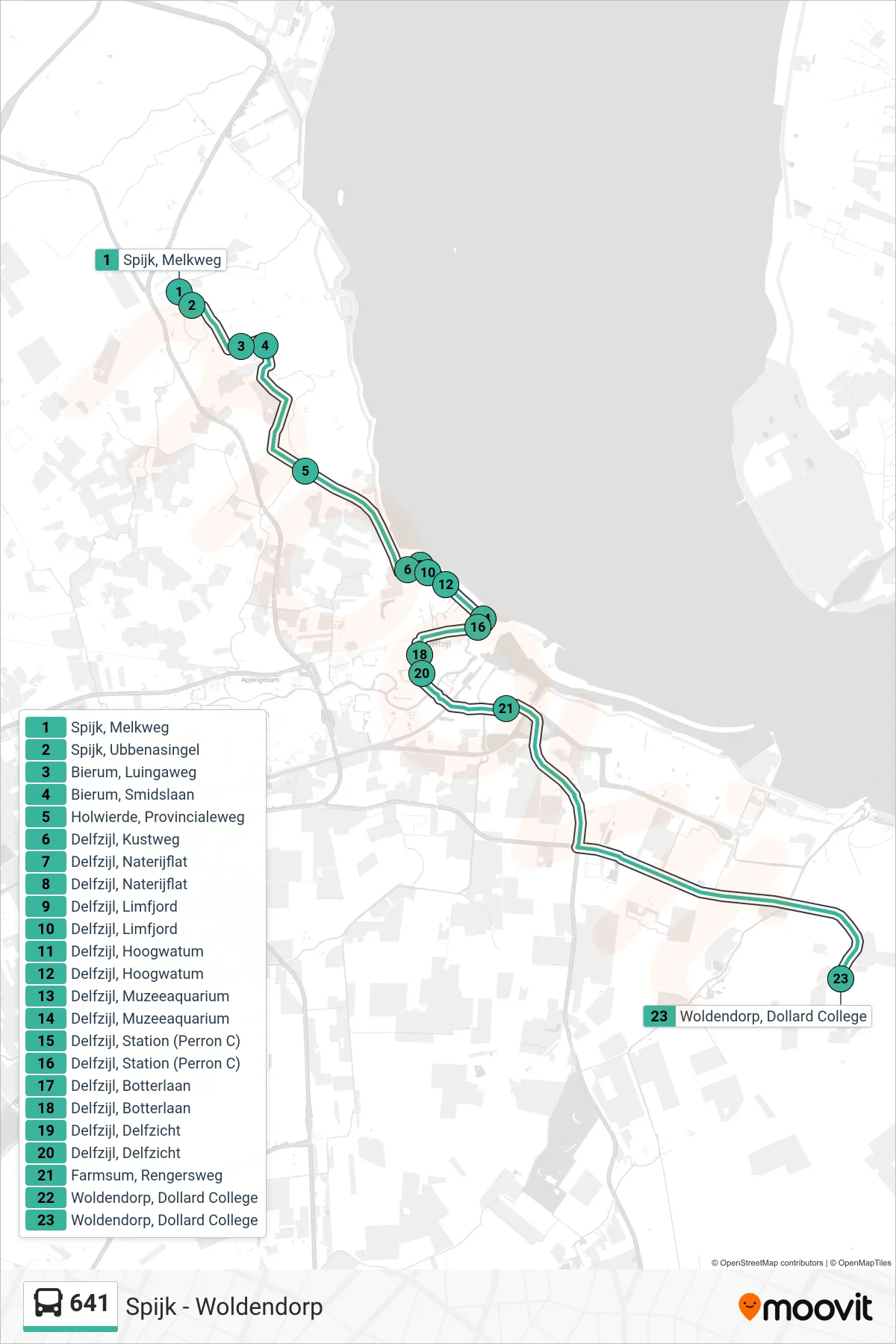 Lijn 641 (bus, Woldendorp): route en haltes op de kaart
