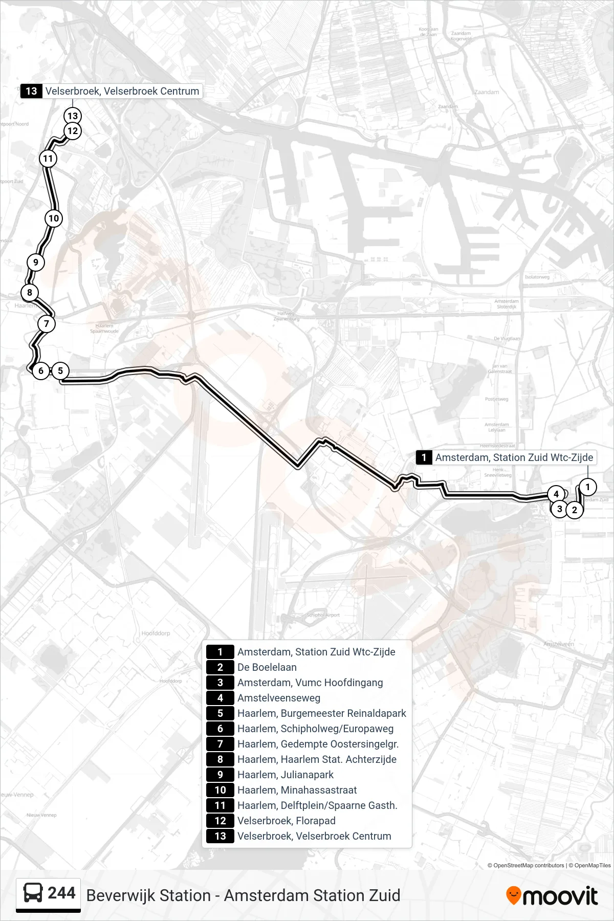 244 bus Line (Velserbroek Velserbroek Centrum) route and stops on a map