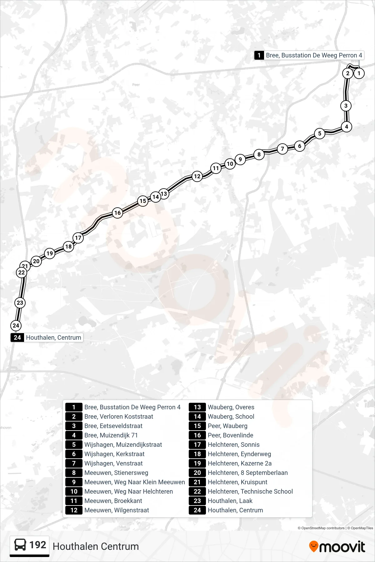 Lijn 192 (bus, Houthalen Centrum): route en haltes op de kaart