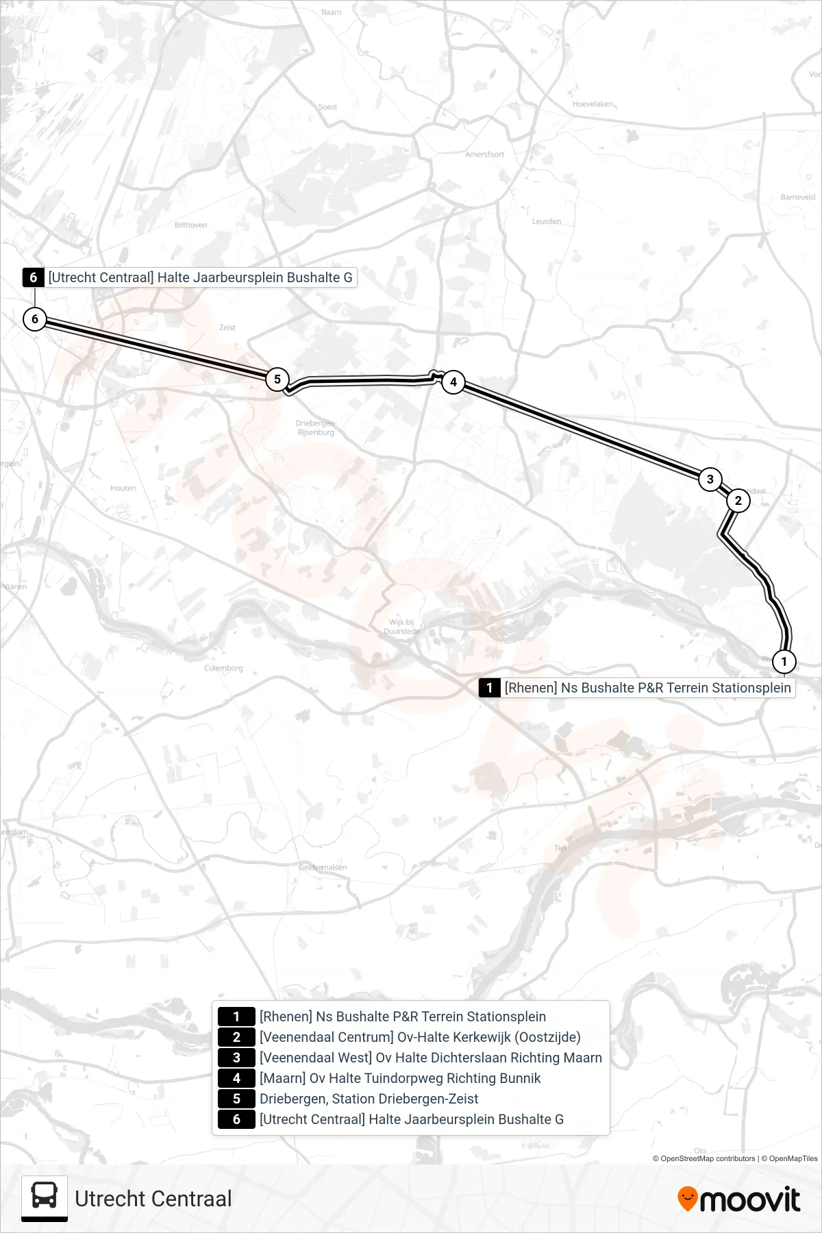 Lijn STOPBUS IPV TREIN (bus, Utrecht Centraal): route en haltes op de kaart