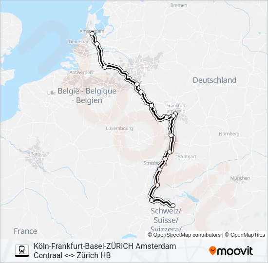NIGHTJET Train Line Map