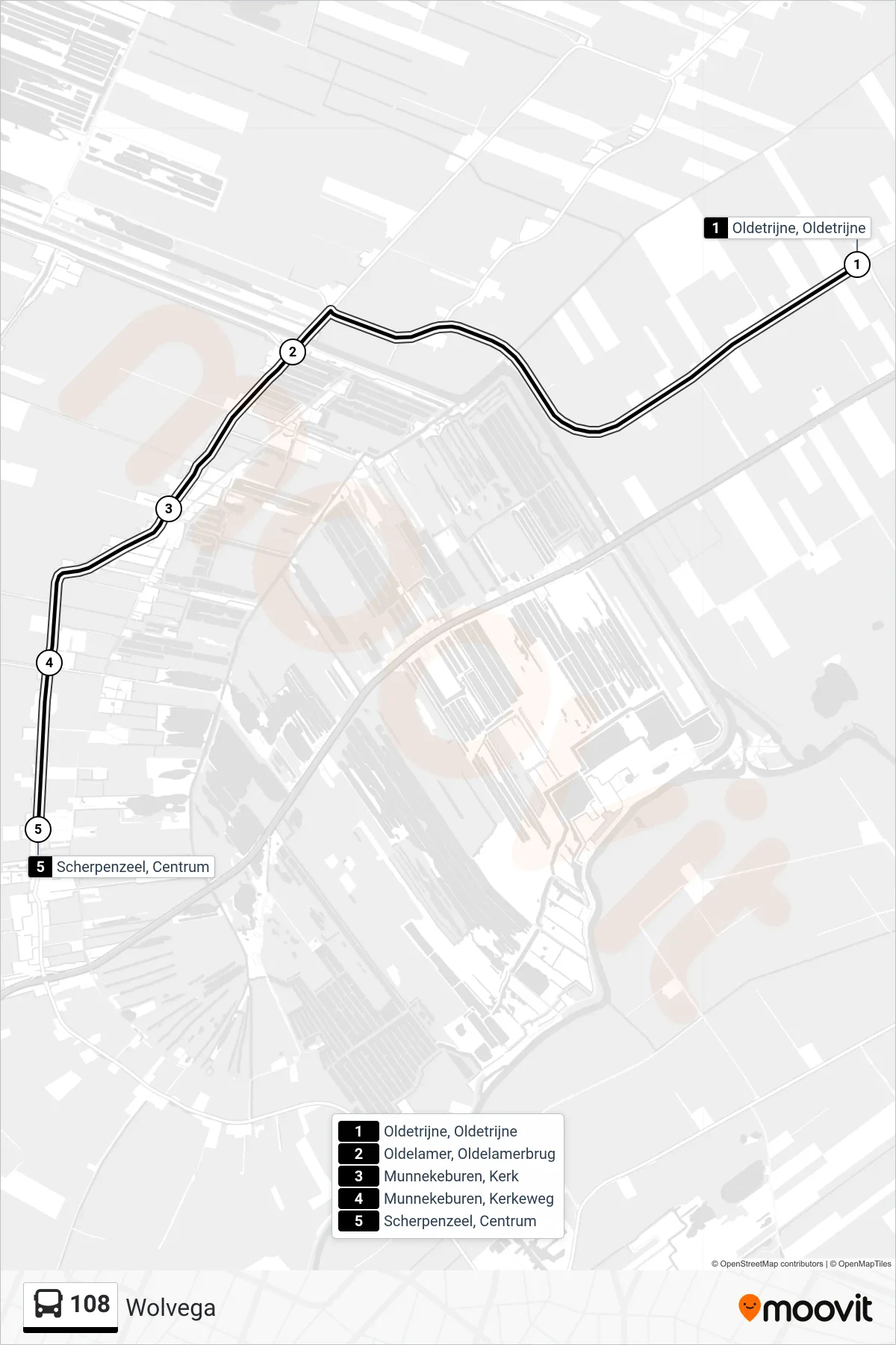 Lijn 108 (bus, Wolvega): route en haltes op de kaart