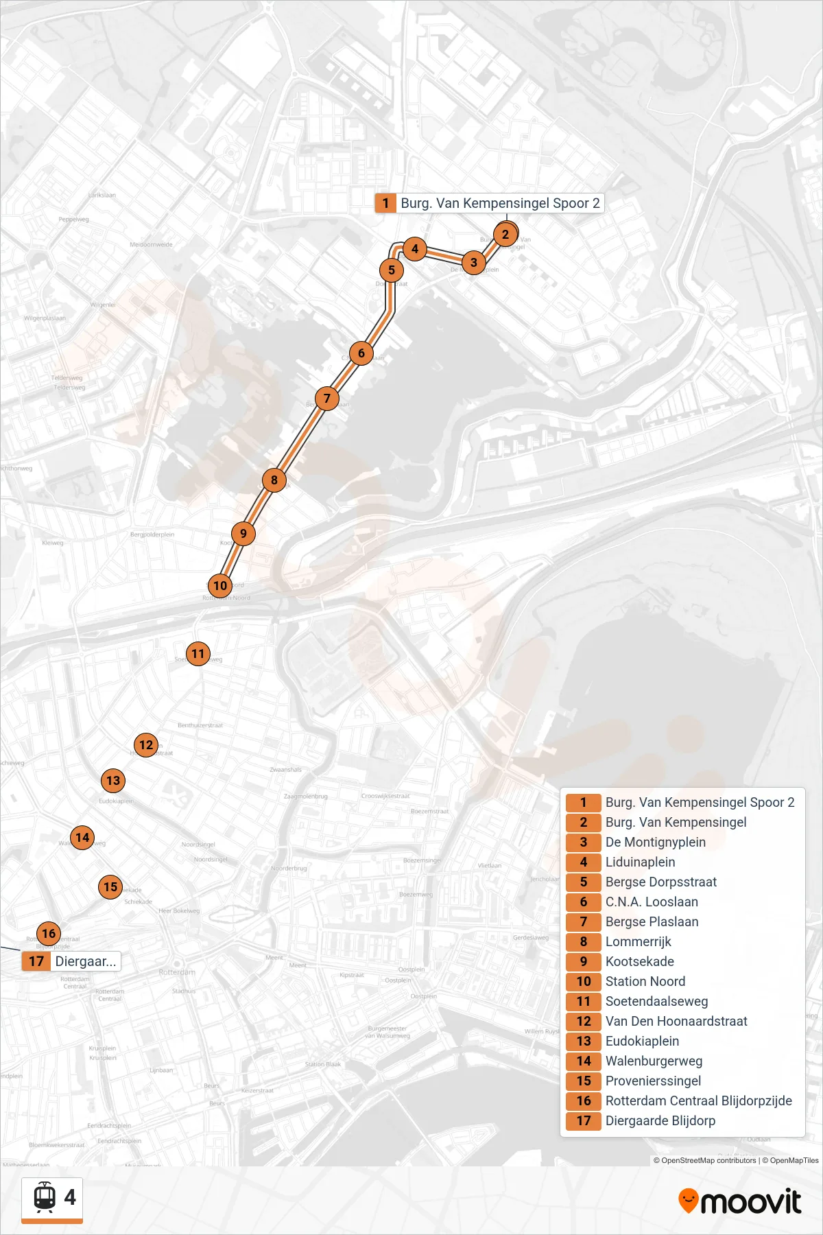 Lijn 4 (tram, Marconiplein): route en haltes op de kaart