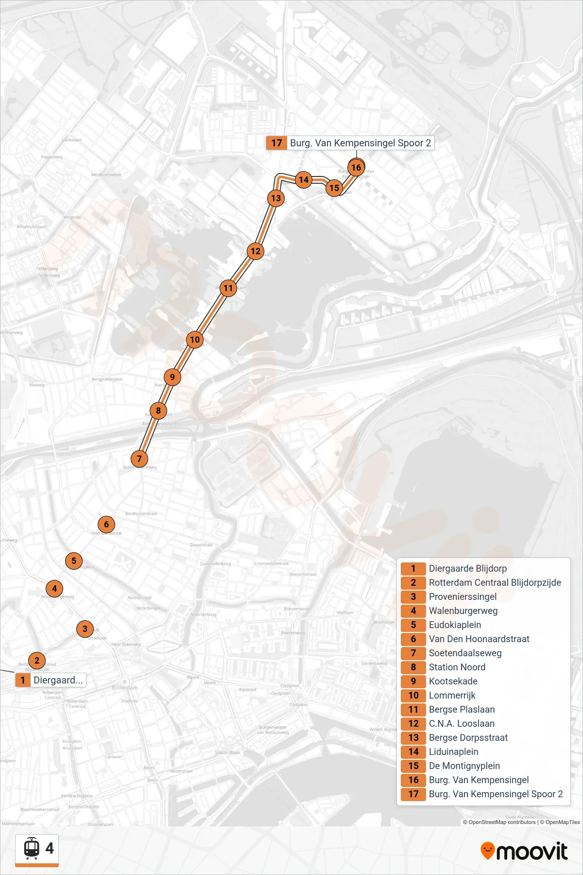 Lijn 4 (tram, Molenlaan): route en haltes op de kaart