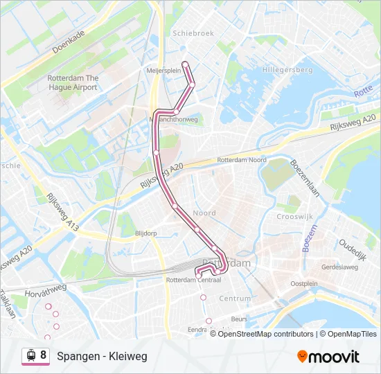 Tram 8 lijnkaart