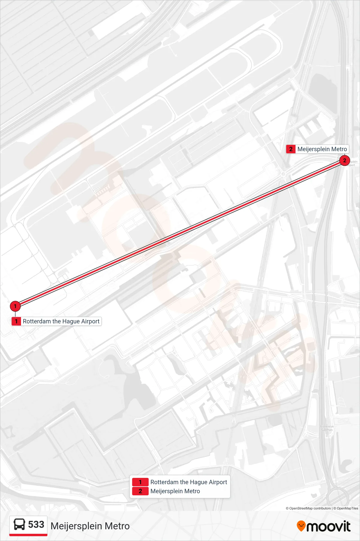 Lijn 533 (bus, Meijersplein Metro): route en haltes op de kaart
