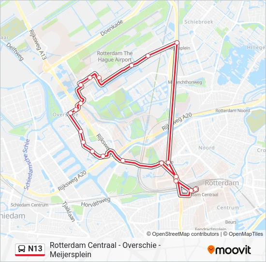 N13 Bus Line Map