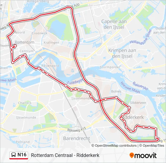 N16 Bus Line Map