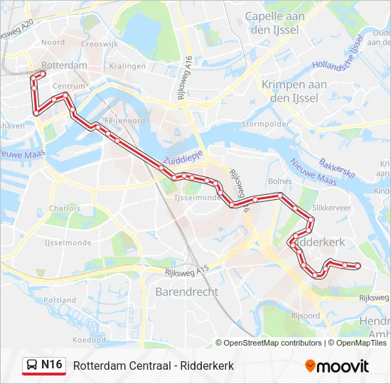 N16 Bus Line Map