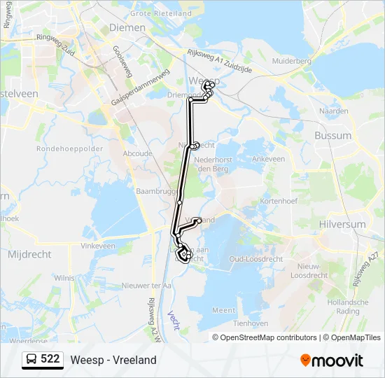 Bus 522 lijnkaart
