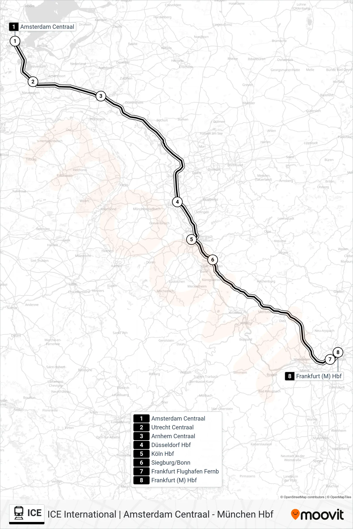 Lijn ICE (trein, Frankfurt (M) Hbf): route en haltes op de kaart