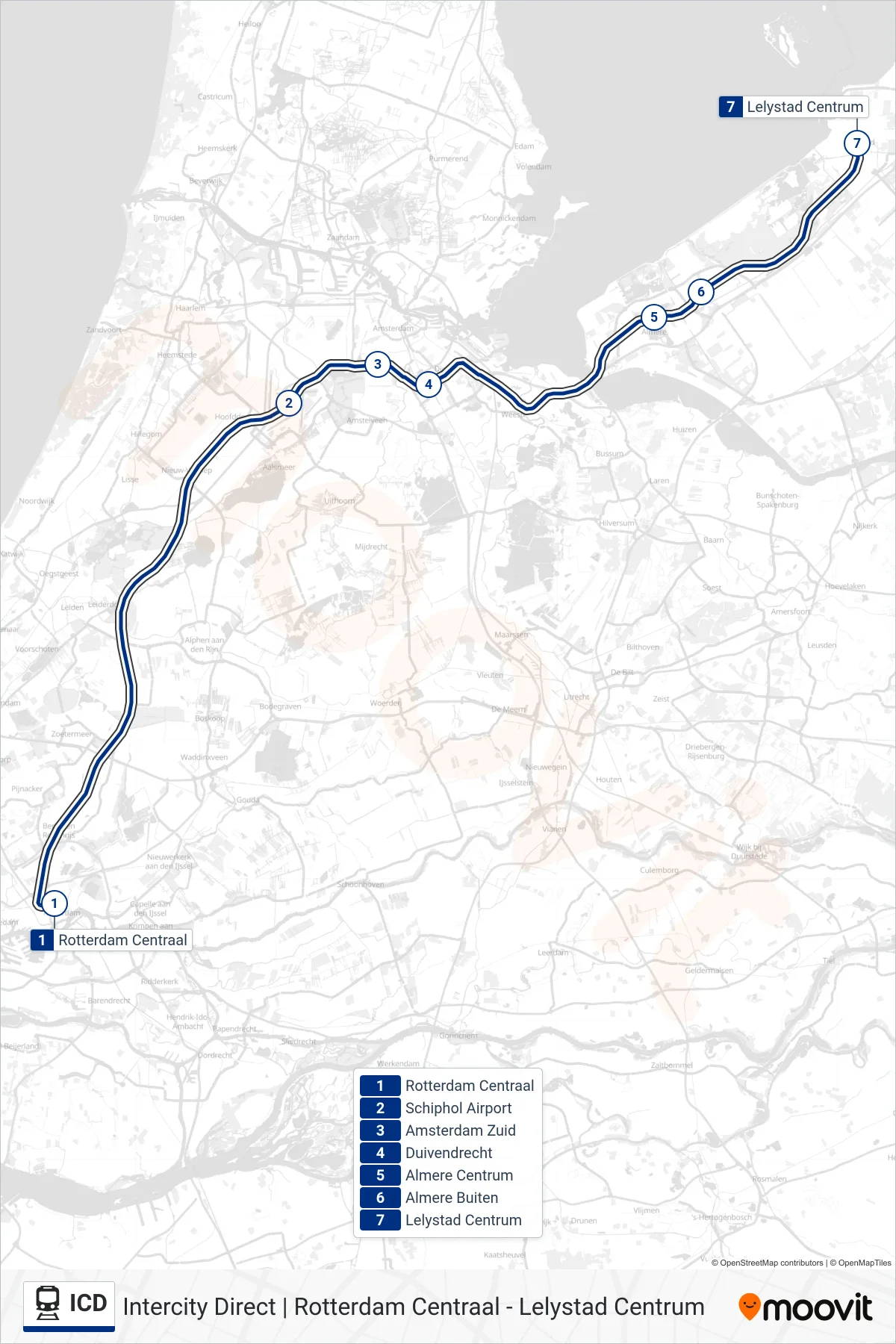 Lijn ICD (trein, Lelystad Centrum): route en haltes op de kaart