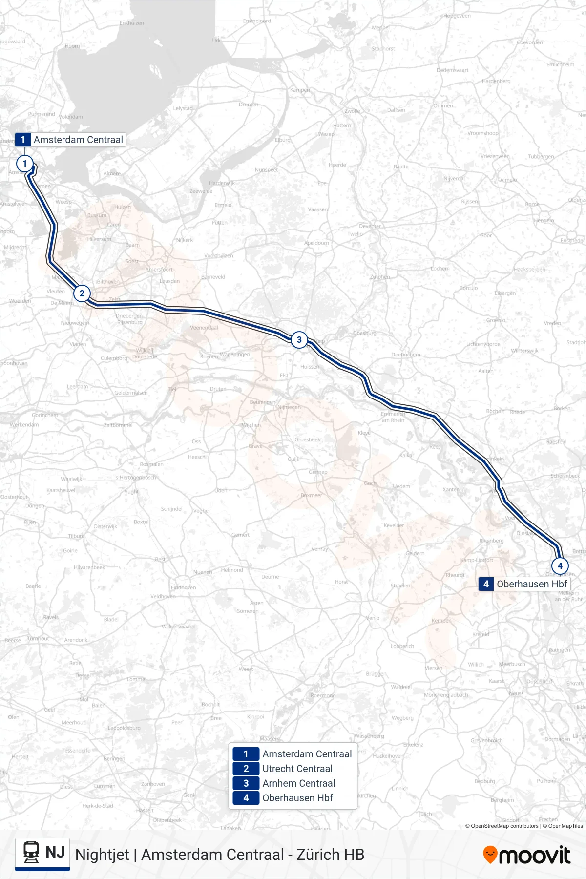 Lijn NJ (trein, Wien Hbf): route en haltes op de kaart