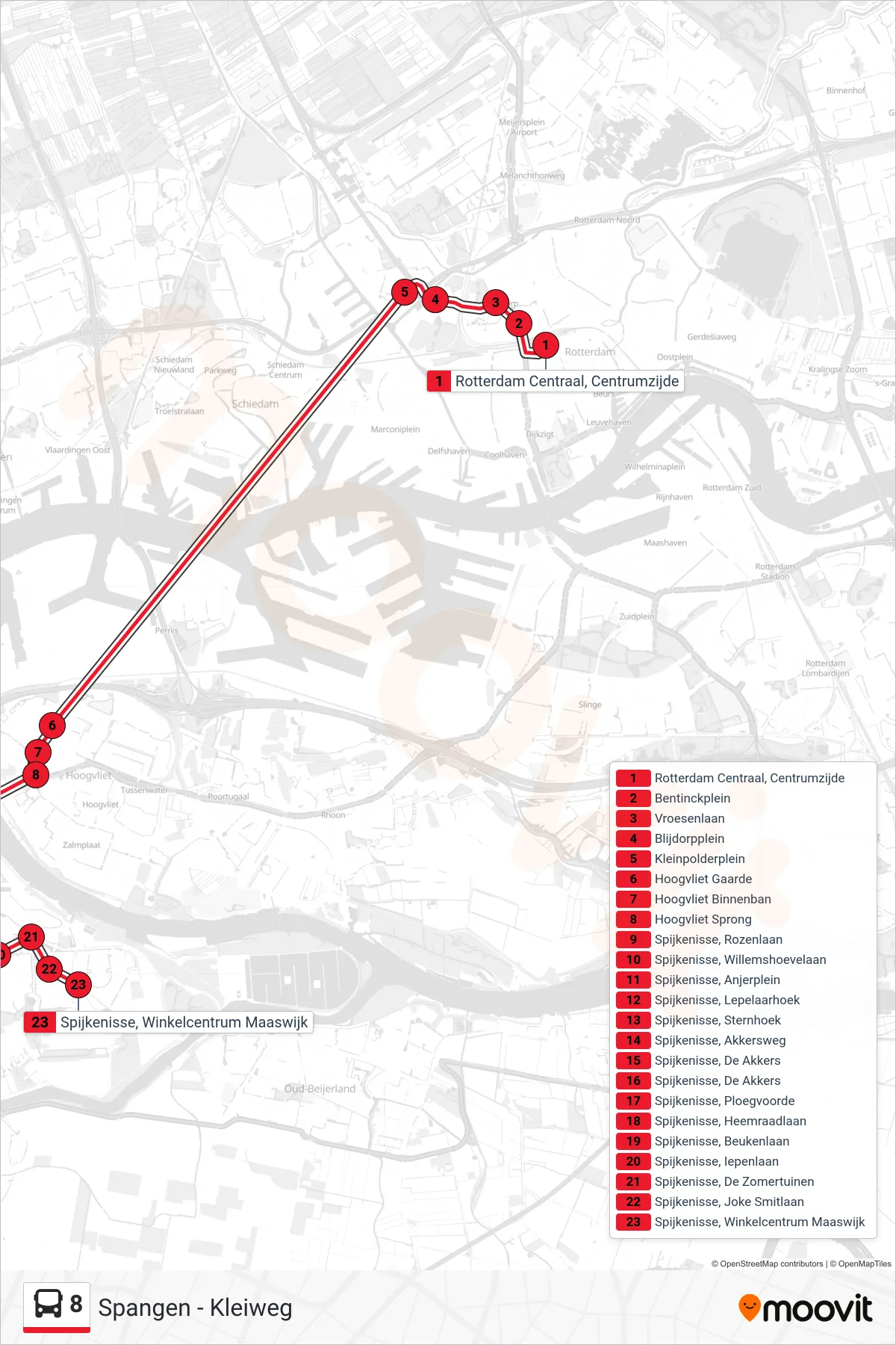 Lijn 8 (bus, Spijkenisse Maaswijk): route en haltes op de kaart