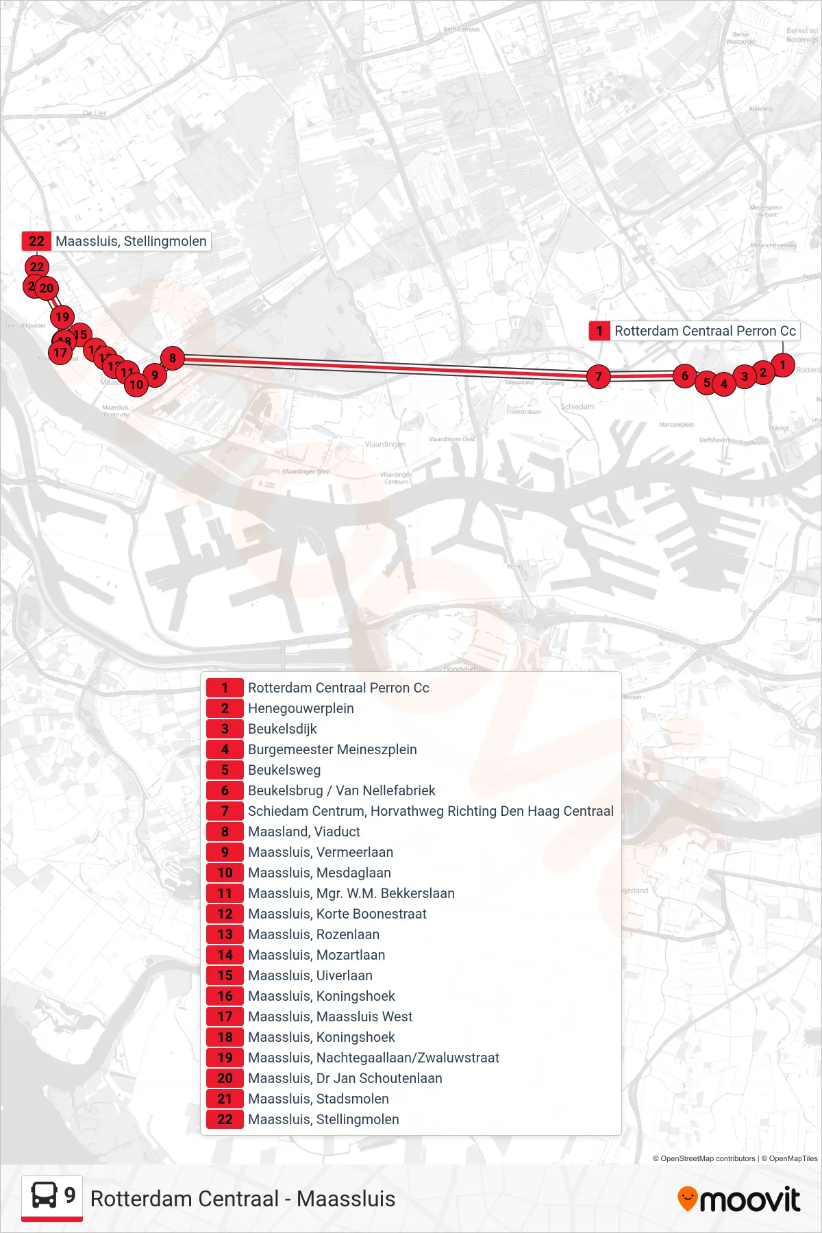 Lijn 9 (bus, Maassluis): route en haltes op de kaart