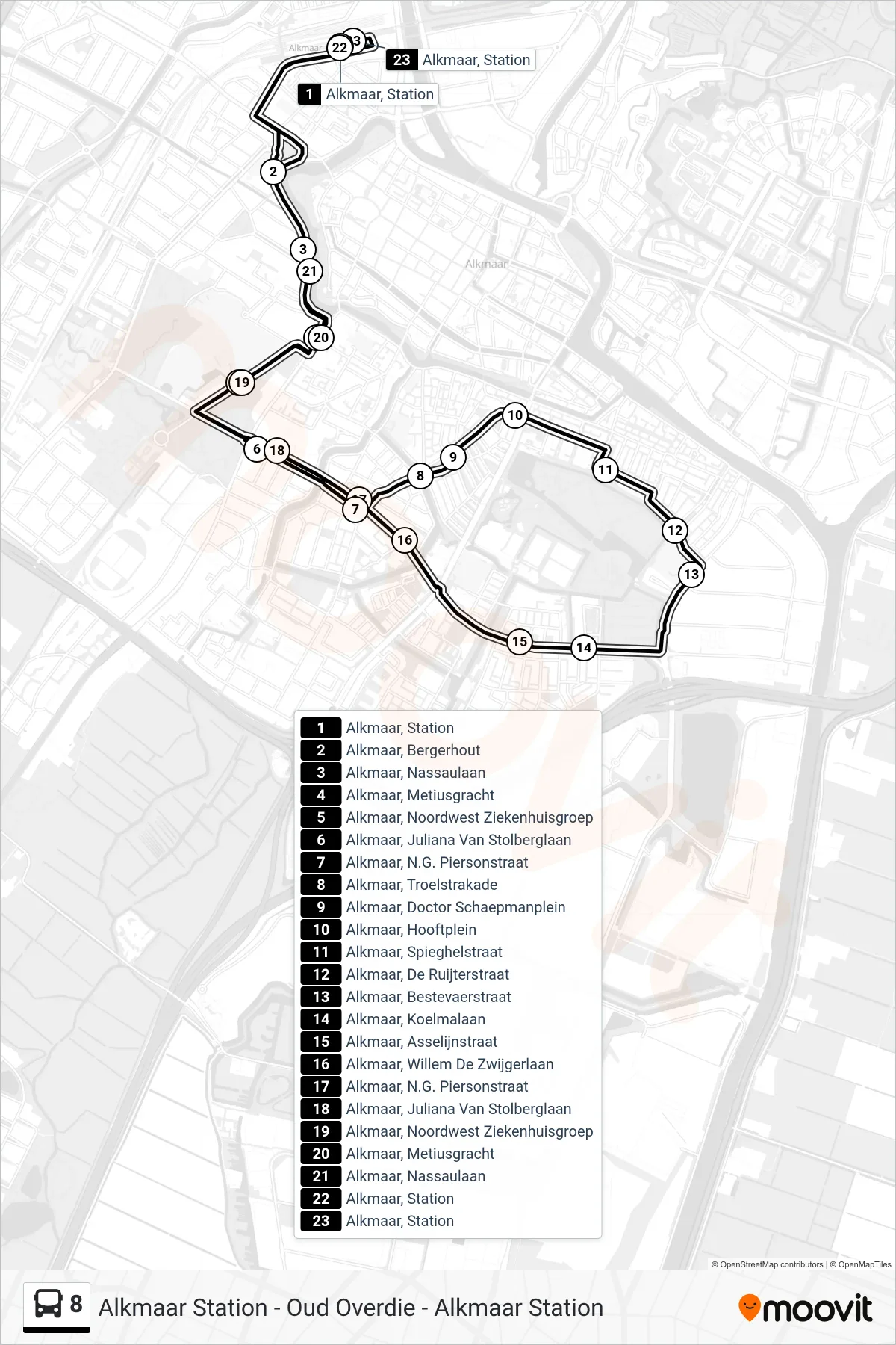 Lijn 8 (bus, Oud Overdie): route en haltes op de kaart