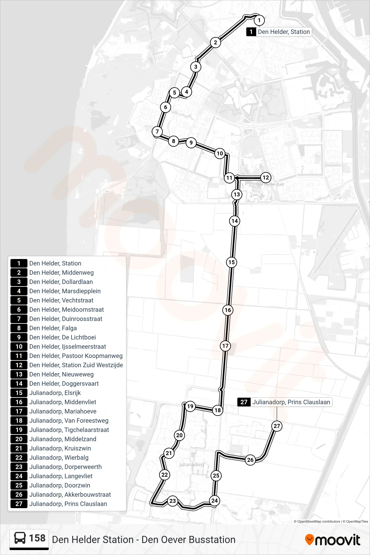 Lijn 158 (bus, Julianadorp): route en haltes op de kaart