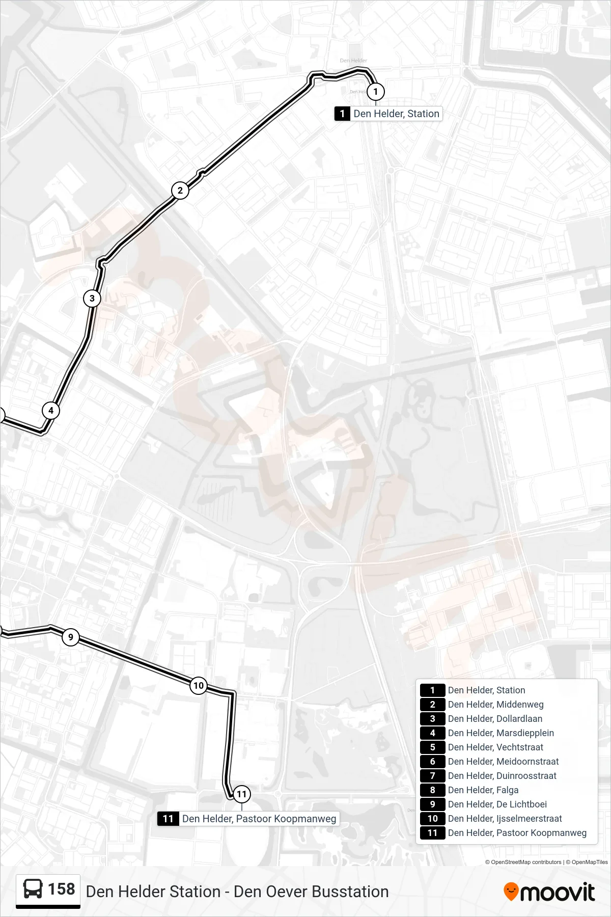 Lijn 158 (bus, Pastoor Koopmanweg): route en haltes op de kaart