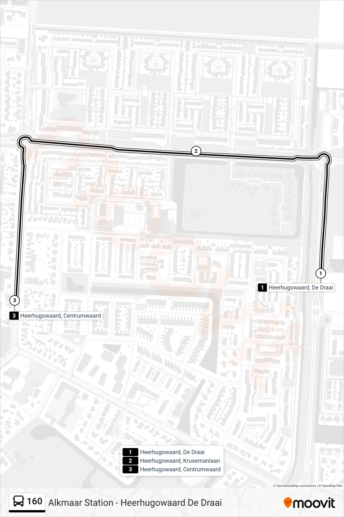 Lijn 160 (bus, Heerhugowaard Centrumwaard): route en haltes op de kaart