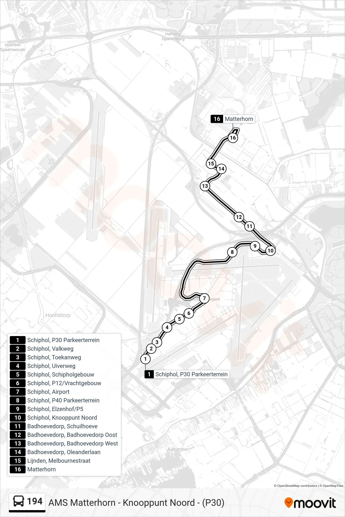 194 bus Line (Amsterdam De Aker) route and stops on a map