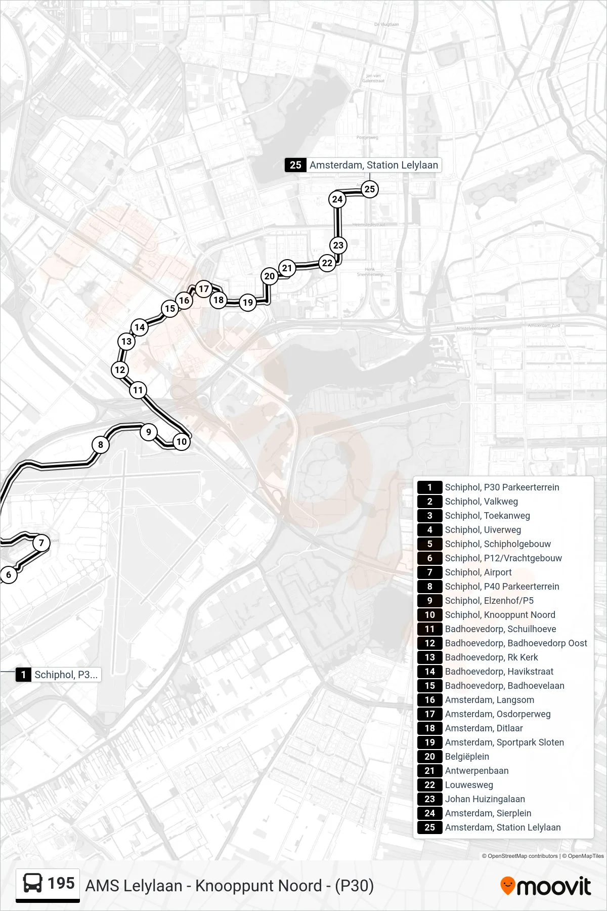 Lijn 195 (bus, Amsterdam Lelylaan): route en haltes op de kaart