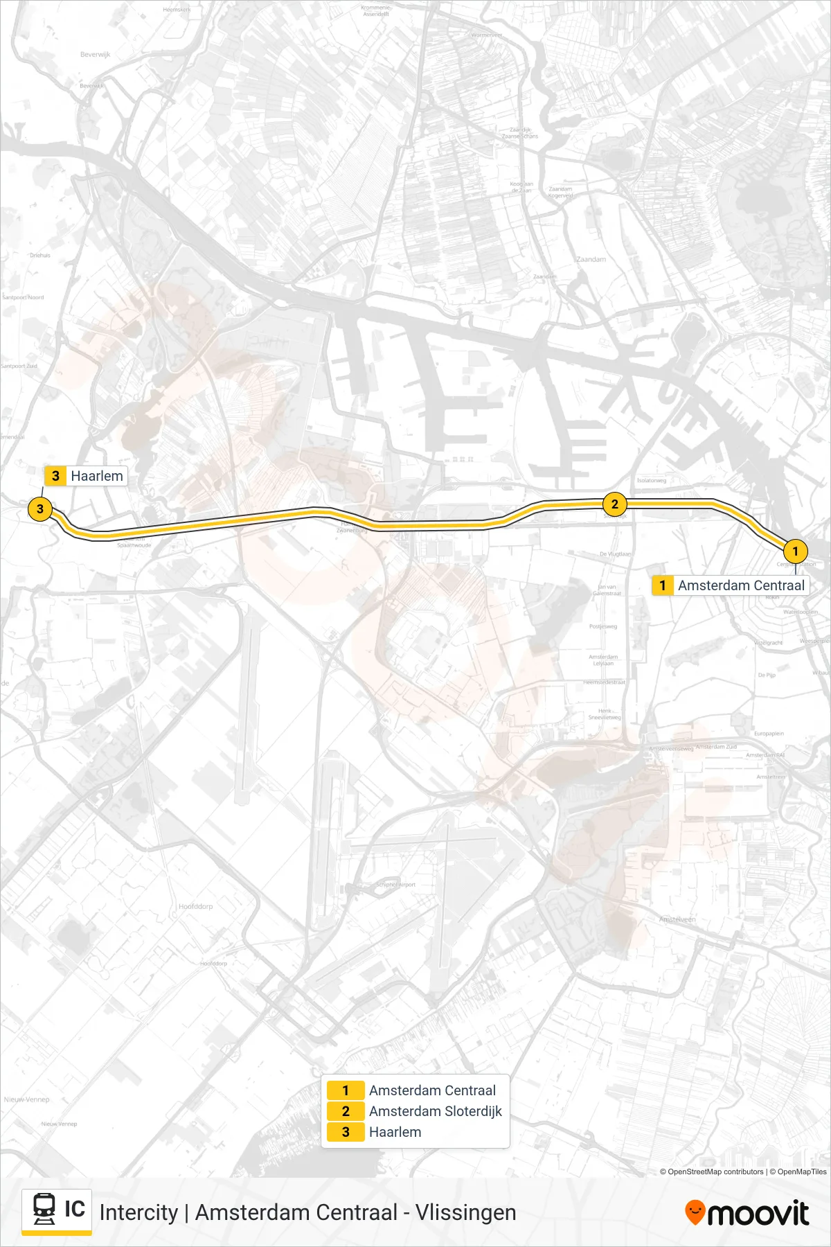 Lijn IC (trein, Haarlem): route en haltes op de kaart
