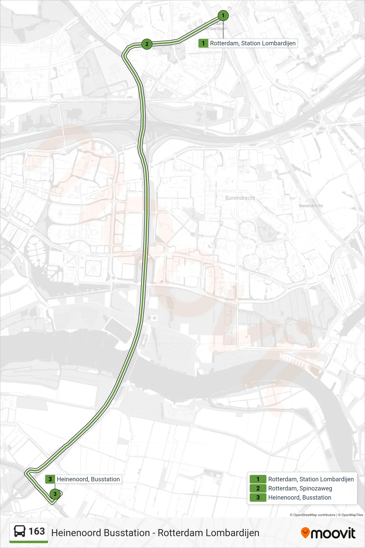 Lijn 163 (bus, Heinenoord Busstation): route en haltes op de kaart