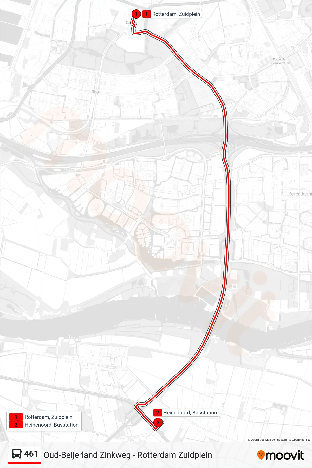 Lijn 461 (bus, Heinenoord Busstation): route en haltes op de kaart