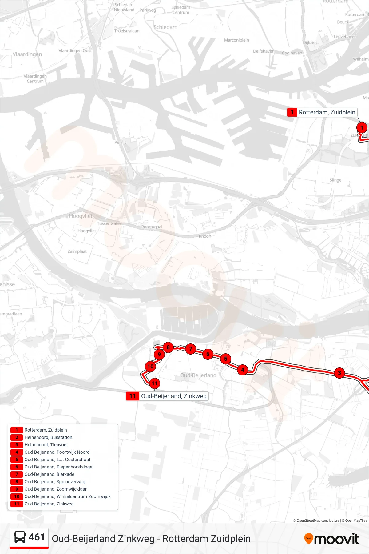 461 bus Line (Oud-B. Zinkweg) route and stops on a map