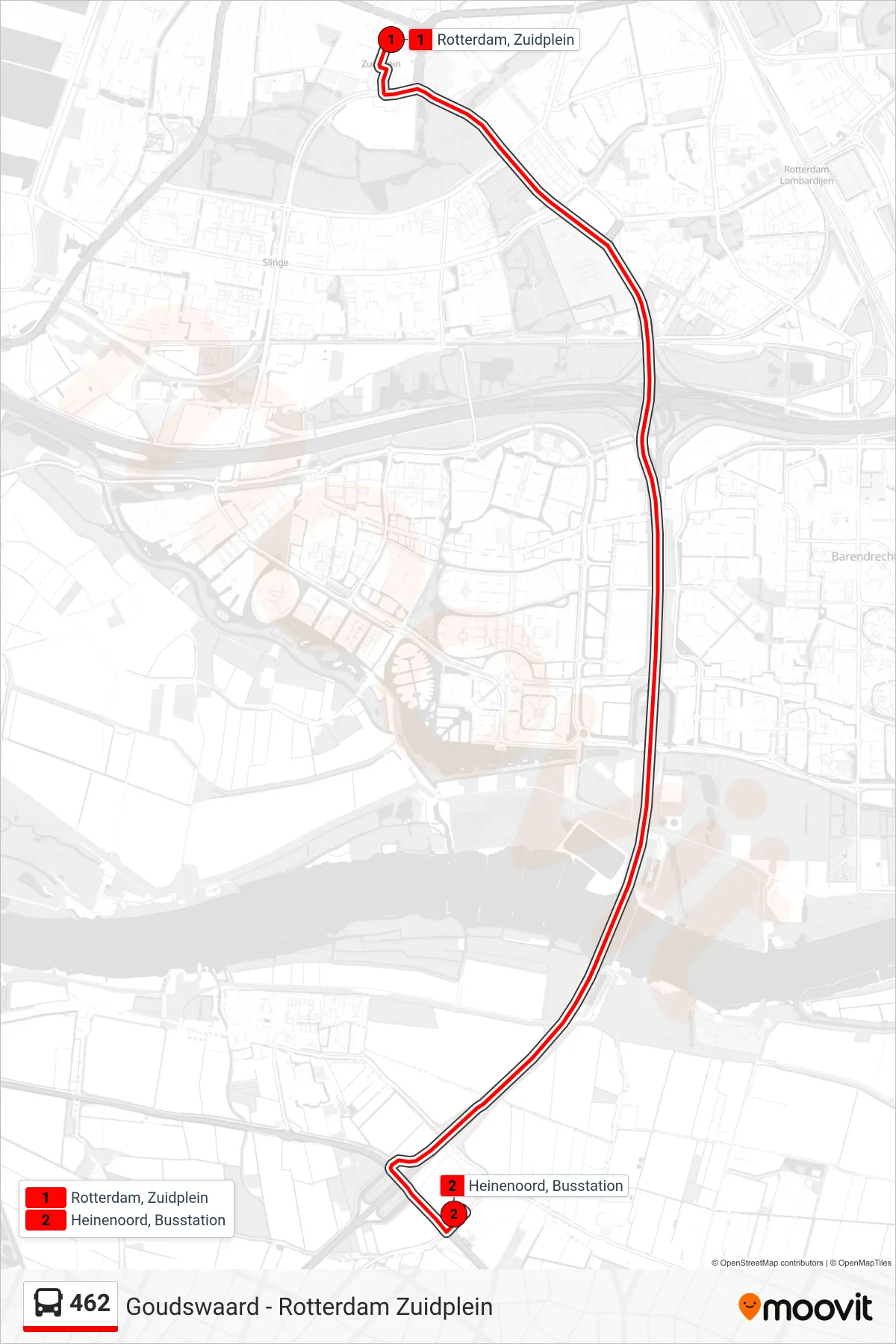 Lijn 462 (bus, Heinenoord Busstation): route en haltes op de kaart