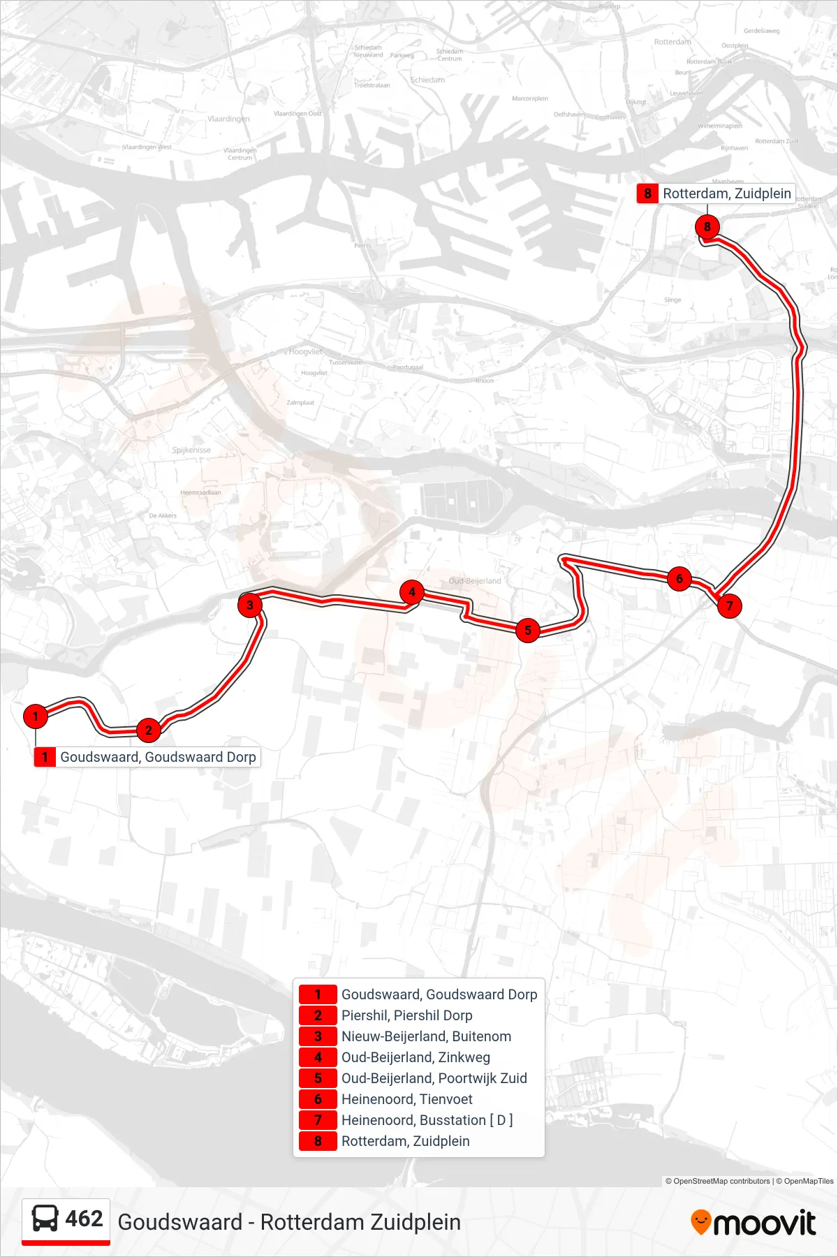 Lijn 462 (bus, Rotterdam Zuidplein): route en haltes op de kaart