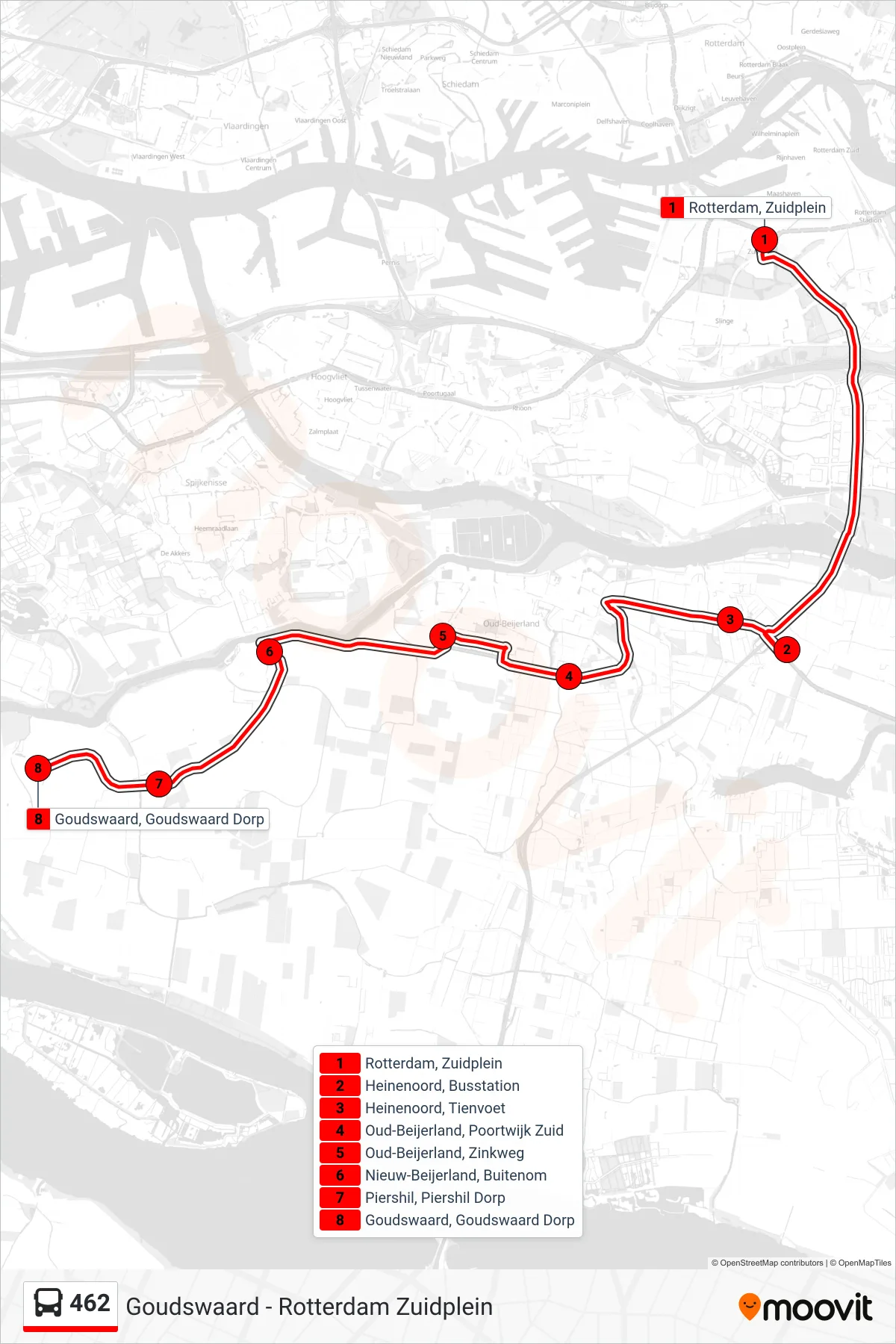 462 bus Line (Goudswaard Dorp) route and stops on a map
